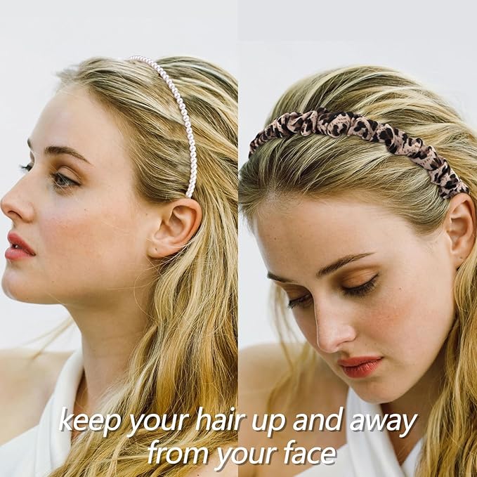 VELSCRUN Headbands for Women 7 Pcs Different Leopard Color Knotted Solid Pearl Head Bands Non Slip Hair Band Stuff for Teen Girls Womens Trendy Fashion Diademas Para Mujer Hair Accessories