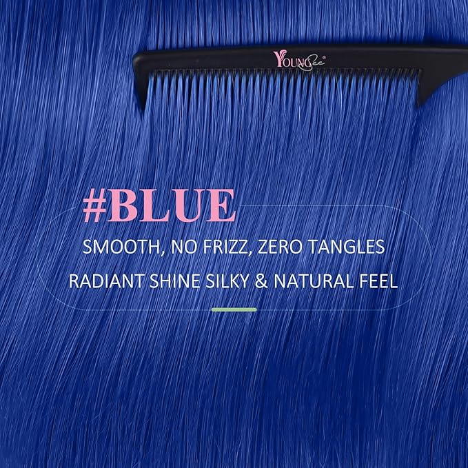YoungSee Tape in Hair Extensions Real Human Hair Blue Invisible Tape in Human Hair Extensions Blue 18 Inch Seamless Tapes Hair-Extensions Colored 10pcs 25g Prom Night Hair Extension