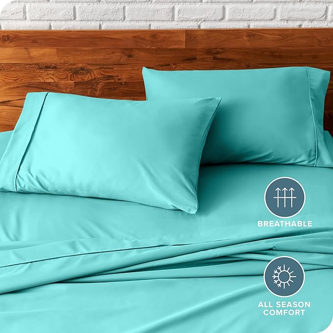 Bare Home Microfiber Pillow Cases - Standard/Queen Size Set of 2 - Cooling Pillowcases - Double Brushed - Turquoise Pillowcases 2 Pack - Easy Care (Standard Pillowcase Set of 2, Turquoise)