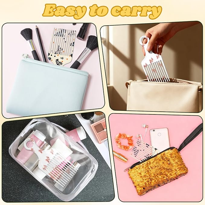 2 Pcs Afro Pick Comb for Natural Curly Hair,Portable Styling Hair Pick for Travel,Anti-Static,Cute Afro Comb for Women Men and Girls (Beige-T2)
