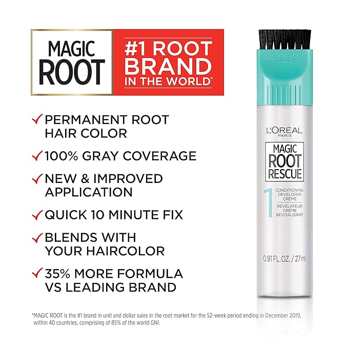 L’Oréal Paris Magic Root Permanent Hair Color, 10 Minute Hair Dye Kit to Rescue Roots with 100% Gray Hair Coverage, 2 Black, 2 Pack (Packaging May Vary)