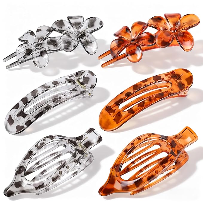 Obeoby 6 Pcs Flat Hair Clips for Women, 3 Types French Flat Claw Clips Hair Accessories Barrettes Large Medium Stocking Stuffers Christmas Gifts (Tortoiseshell)