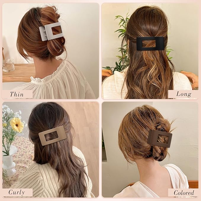 Obeoby 8 PCS Flat Hair Clips for Women, Medium Lay Flat Claw Clips for Thick Thin Hair French Hair Accessories Barrettes