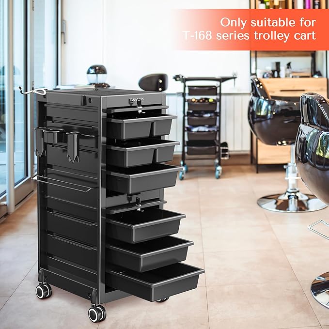 TASALON Professional Salon Trolley Cart, 6 Drawers with Dividers, Lockable Storage,Versatile Salon Cart for Hair Stylist, Hair Tool Holders, Black