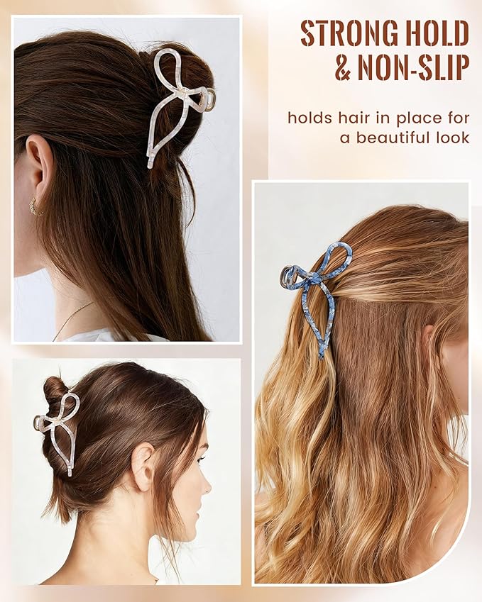 ACECHA 2 Pack Gold Metal Bow Hair Claw Clips for Women, 4.5" Colorful Non-slip Hairclips for Thick Thin Hair Claws Strong Hold Styling (Checkered)
