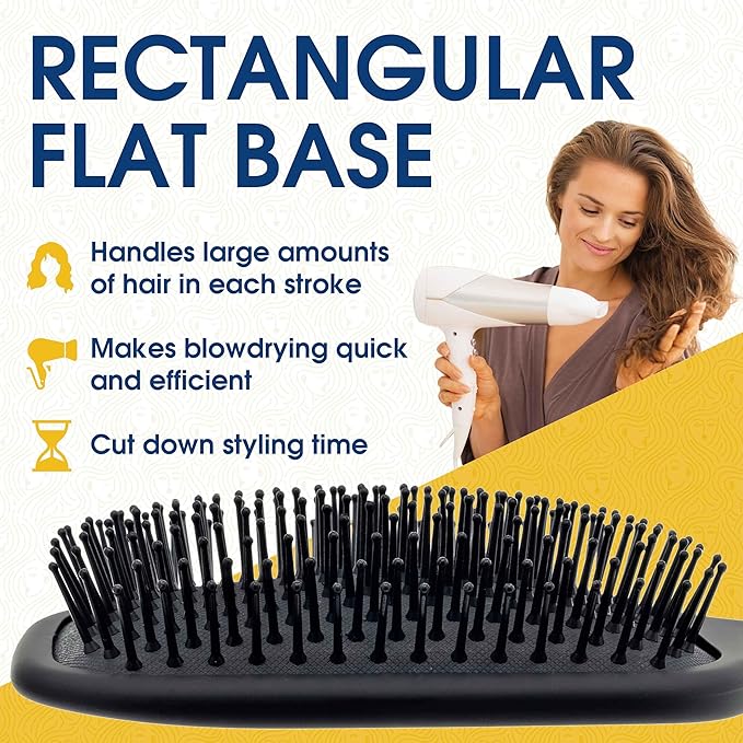 Giorgio Detangling Paddle Brush - Large Air Cushion Paddle Brush with Ball Tip Tourmaline Bristles - Anti Static Hair Care Tool for Men and Women, Wet or Dry - Black