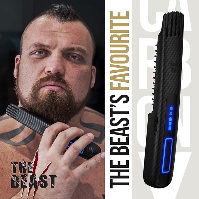 The Beard Struggle Carbon X Heated Beard Brush, Cordless Beard Straightener for Men with Adjustable Temperature 160–200°C – Ionic Anti-Frizz Carbon X Technology Beard Straightening Brush