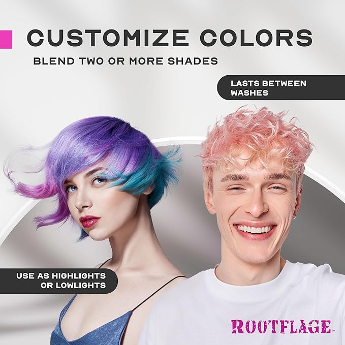Rootflage Temporary Hair Dye Pink Colored Hair - Shampoo Out Pink Color Powder -Works on Dark Hair (01 Pink Parade)