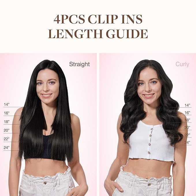 GOO GOO Clip in Hair Extensions Real Human Hair, Remy Human Hair Extensions Clip ins for Women, Natural Human Hair, 14inch 60g 4Pcs, 1B Natural black