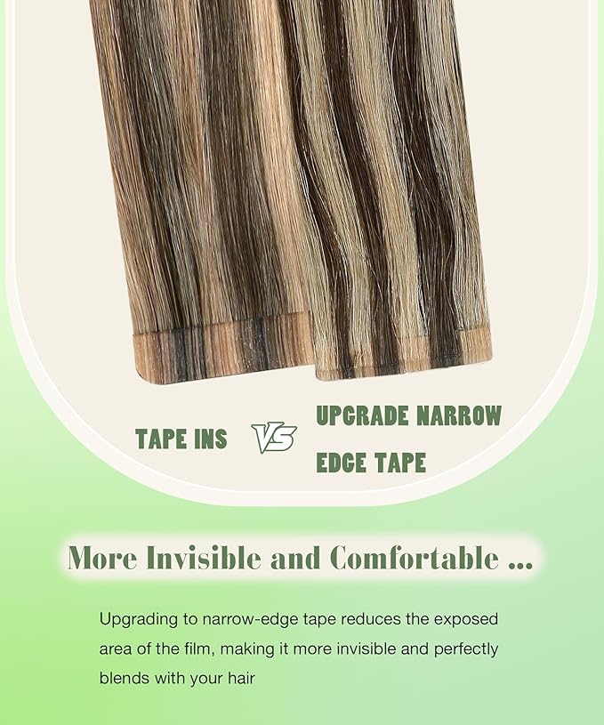 SURNEL Tape in Hair Extensions Human Hair Color 4 Medium Brown Highlighted 27 Caramel Blonde 20 Inch Remy Tape in Hair Extensions 20 pcs 50g(#4P27-20)
