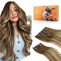 DOORES Clip in Hair Extensions, Medium Brown Highlighted Dirty Blonde 150g 9pcs 22 Inch, Remy Human Hair Extensions for Women, Straight Thick