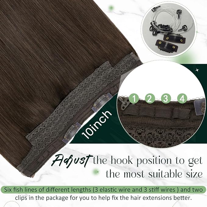 RUNATURE Short Wire Hair Extensions Real Human Hair 12 Inch 70g Invisible Wire Hair Extensions Dark Brown Remy Soft Hair Add Thickness #2 Dark Brown