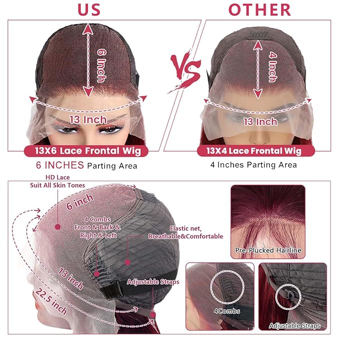 BVLBVL 32 Inch 99j 13x6 HD Lace Front Wigs Human Hair 250% Density Deep Wave Lace Front Wigs Pre Plucked Burgundy Wig Human Hair Wet And Wavy No Tangle No Shedding Triple Lifespan 3x