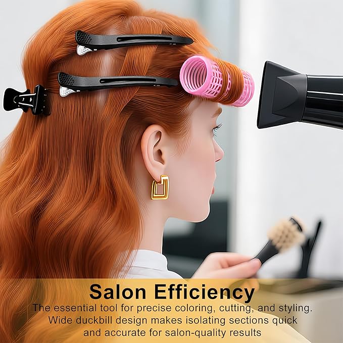 Duckbill 20 PCS Hair Clips for Sectioning -4.3” Professional Non-Slip Hair Clamps with Silicone Band, Gentle No-Mark Hold for Thick Hair, Styling & Coloring