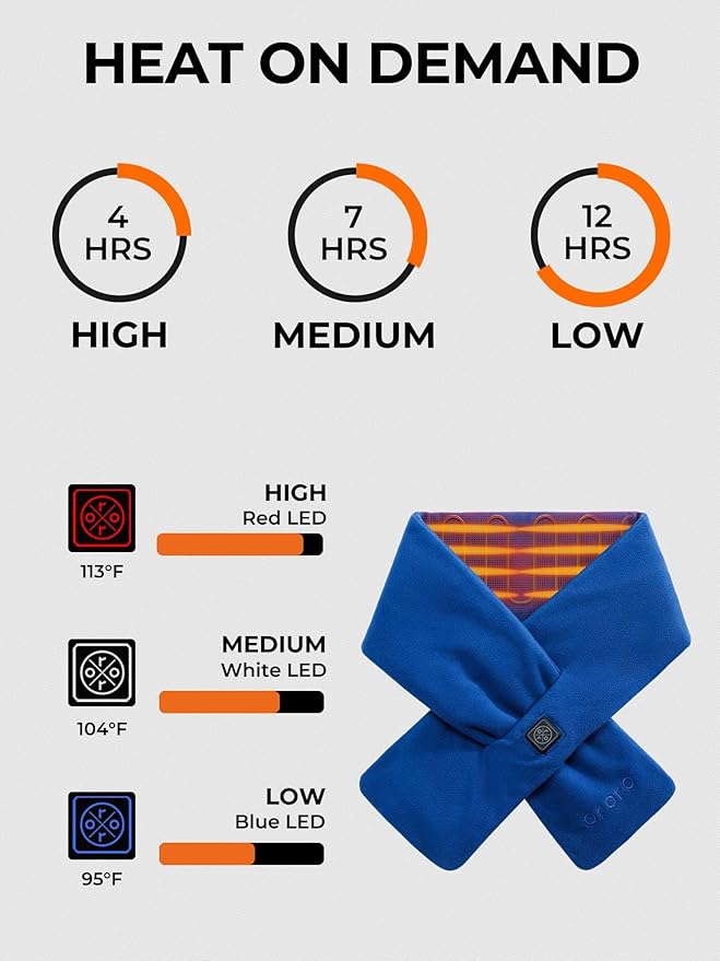 ORORO Heated Scarf, Up to 12 Hours of Warmth, Heated Neck Warmer with Rechargeable Battery