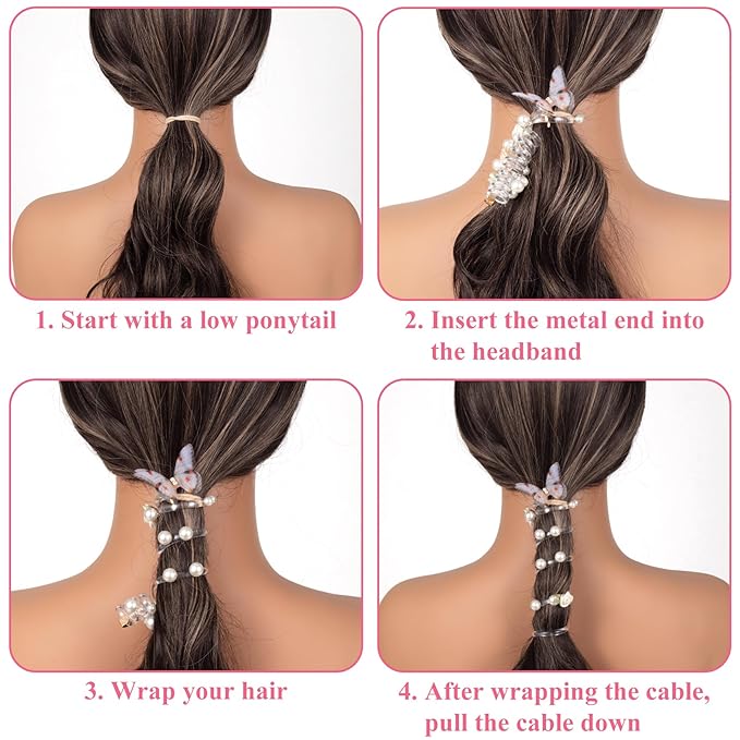 4PCS Rose Bead Spiral Hair Ties, 4 Colors Butterfly Floral Phone Cord Ponytail Holders for Women, Elegant Rubber Hair Coils, Stylish Hair Accessories for Party, Daily Use