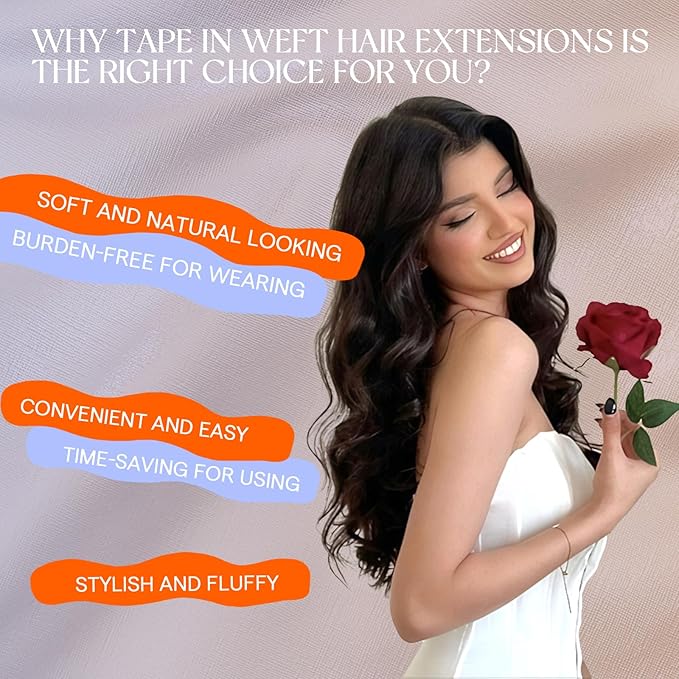 Full Shine Genius Weft Hair Extensions Human Hair 24 Inch Color 4 Medium Brown Ombre 24 Blonde And 4 Brown Long Tape Weft Tape in Extensions Real Human Hair Remy Skin Weft 20Pcs 50G for Wedding