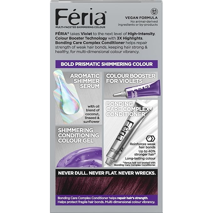 L'Oreal Paris Feria Multi-Faceted Shimmering Permanent Hair Color, V38 Violet Noir (Intense Deep Violet), Pack of 1 Hair Dye Kit