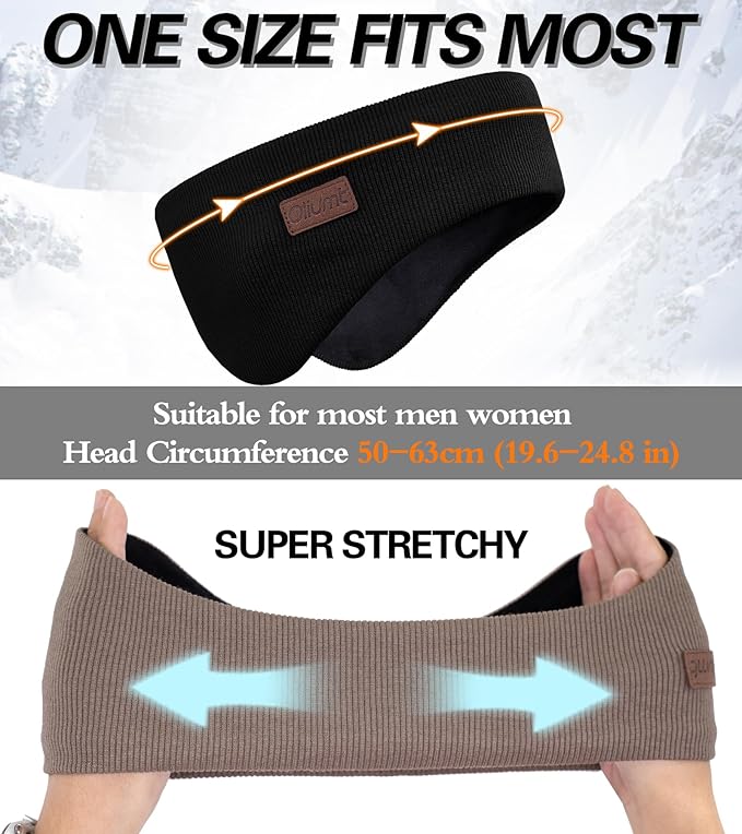 Winter Ear Warmer Headband for Men Women Double-Layer Knit Ear Muffs Cover with Fuzzy Lining for Running and Cycling (Brown, One Size)