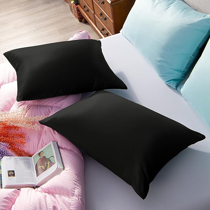 NTBAY Zippered Satin Pillow Cases for Hair and Skin, Luxury King Hidden Zipper Pillowcases Set of 2, 20x36 Inches, Black