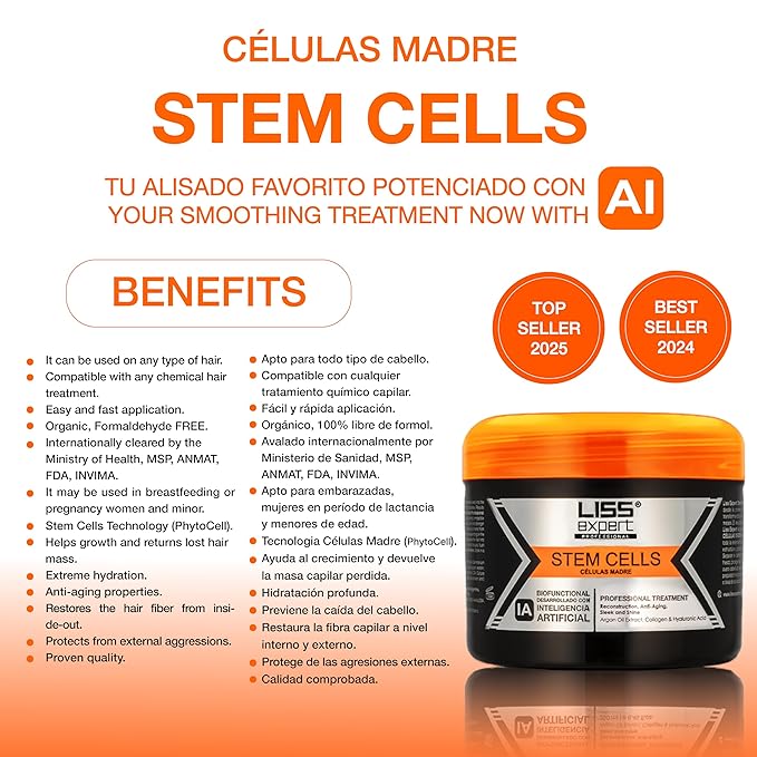 Liss Expert Stem Cells Smoothing Treatment 8.45 oz (ONE shoulder length app) and Magic AI Mask, 8.45 oz Set Hyaluronic Acid, Collagen, Argan Oil, Keratin and Stem Cells for after care SET (1, 8.45)