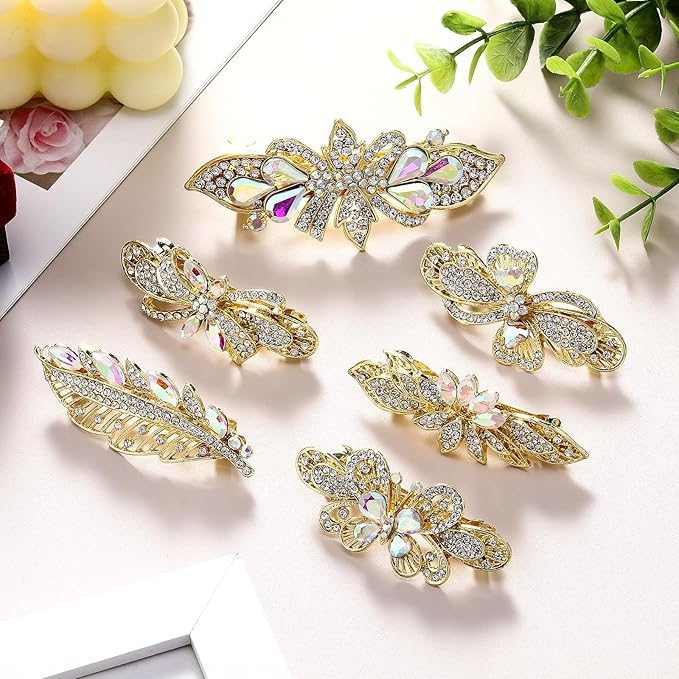 Geyoga 6 Pieces Vintage Hair Barrettes for Women Retro Flower French Pearl Crystal Rhinestones Clips Hair Pins for Women Styling Accessories(Novelty Style)