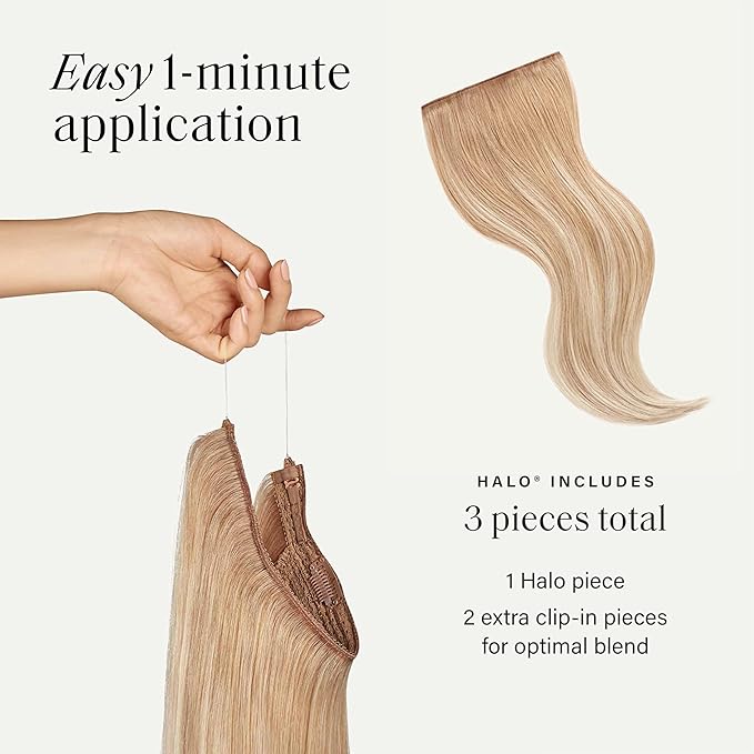 Luxy 100% Remy Human Hair – Halo Clip-In Hair Extensions –Natural Looking Volume & Length - One-Piece - Easy 5-Min Application 140 grams 16" Blonde Balayage Halo