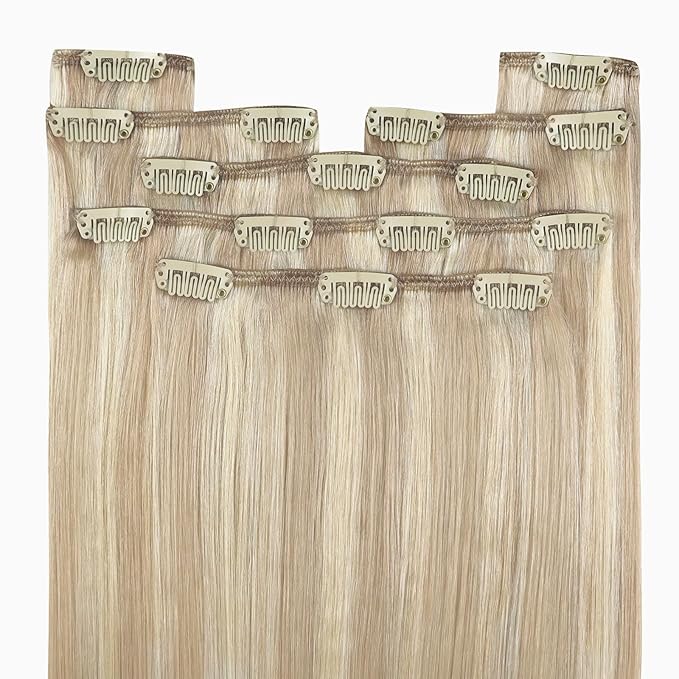 YoungSee Blonde Hair Extensions Clip ins Ash Blonde Human Hair Clip in Extensions Highlights Bleach Blond Clip in Hair Extensions Real Human Hair for Full Head 20 inch 100G 7Pcs