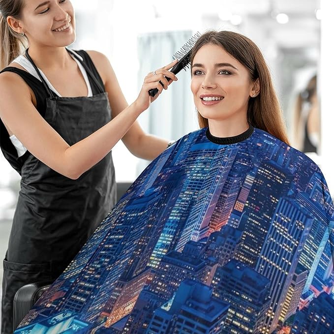 Large Long Salon Gown Cape, Haircut Cloth Apron Cape New York City Skyline Print Haircut Cloth Wrap Protector for Home Stylists