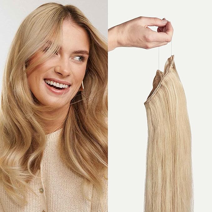 Luxy 100% Remy Human Hair – Halo Clip-In Hair Extensions –Natural Looking Volume & Length - One-Piece - Easy 5-Min Application 180 grams 20" Dimensional Beige Blonde