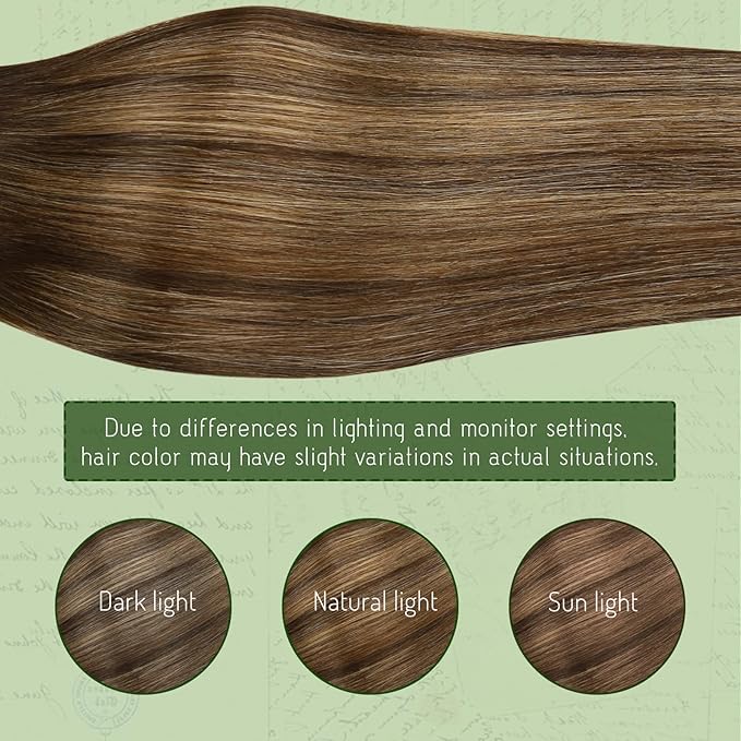 RUNATURE Balayage Clip in Hair Extensions, Real Human Hair Clip in Extensions Short, Brown Hair Extensions Clip Ins, Remy Natural Hair For Daily Wearing, 12 Inch 80g 7pcs #4/27/4 Brown Balayage