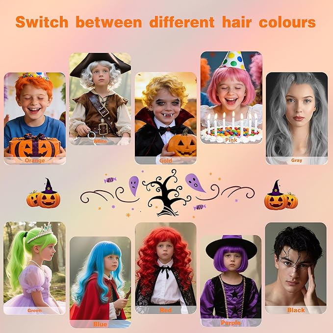 Orange Temporary Hair Color Spray for Kids, Silver Instant Colored Hair Dye Alternative for Boys Girls Teens Men Women, Quick Styling for Party Christmas Halloween, Disposable Washable, 150ml