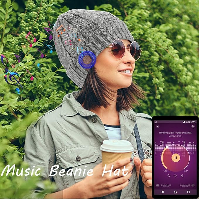 Wireless Hat Music Beanie Women Men Unisex Musical Beanie Hat Winter Warm Cap with Over Ear Headset Headphones Earphone Speaker Beanie Hat