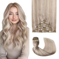 Pro2.0 Clip in Hair Extensions Real Human Hair 22inch 7pcs #18p1000 Ash Blonde with Bleach Blonde Real Hair Extensions Clip in Human Hair 120g Double Weft（#18P1000-22inch）