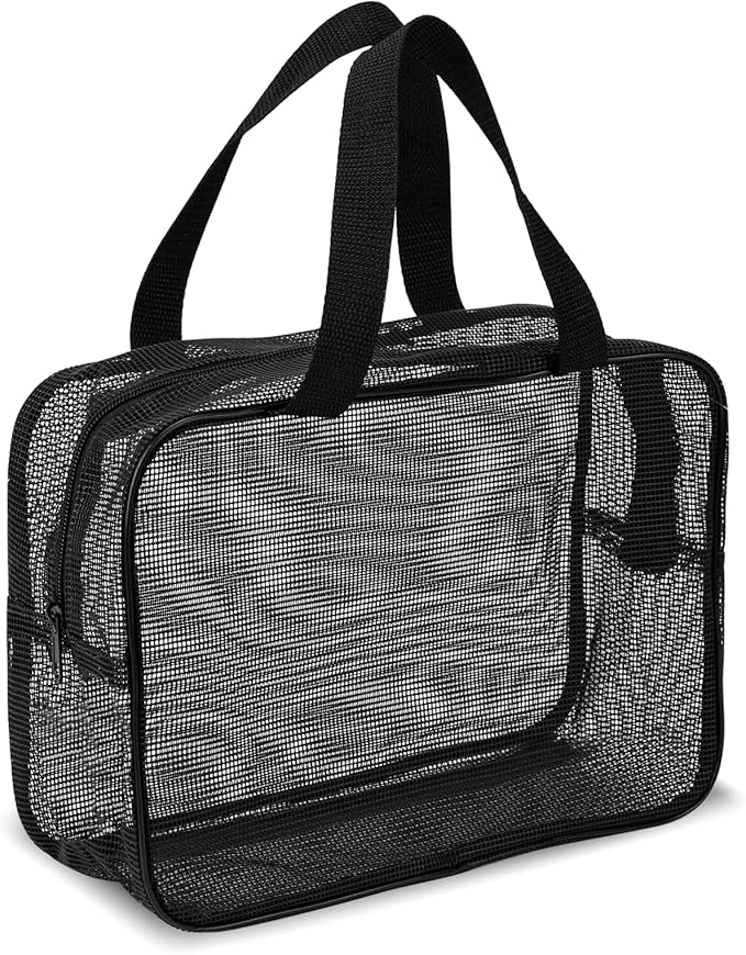 Mozeat Lens Portable Mesh Shower Caddy Bag - Black Dorm Toiletry Organizer Tote Quick-Dry Gym Shower Bag for Travel Camping College Dorm Room Bathroom