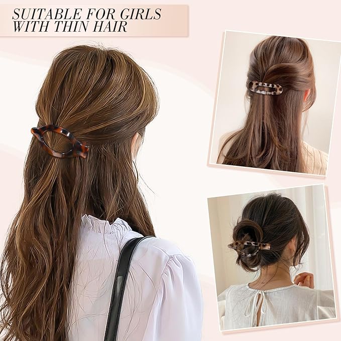 Obeoby 8 PCS Flat Hair Clips, Tortoiseshell Flat Claw Clips 2 Styles Hair Claws for Women Girls Medium Hair Volume