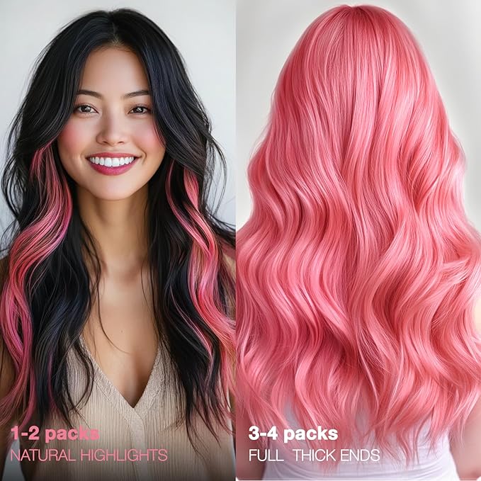 GOO GOO Tape in Hair Extensions Human Hair, Light Pink, 14inch 25g 10pcs, Colored Tape ins Human Hair Extensions, Silky&Soft Invisible Tape Ins, Hair Highlighted for Party