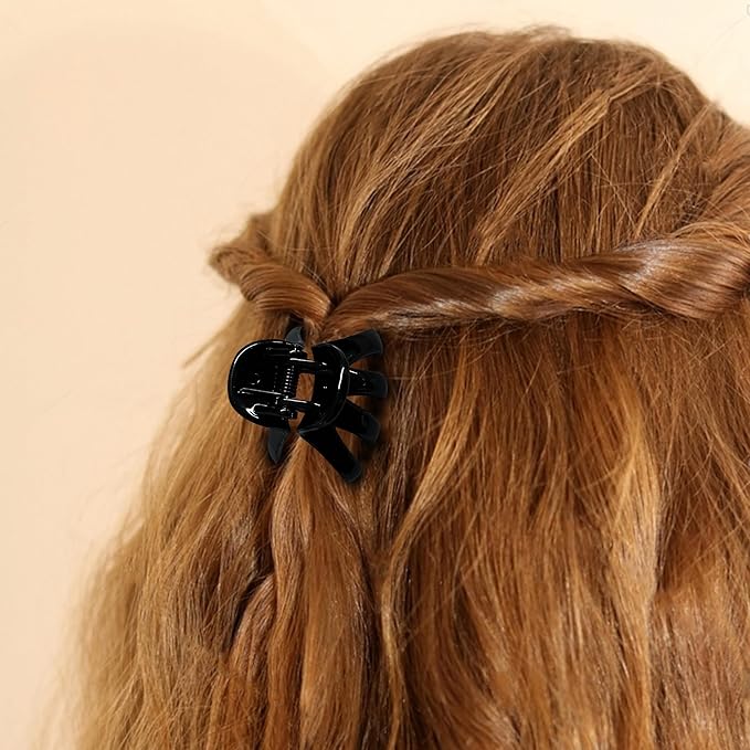 4cm Black Octopus Claw Clips Strong Grip Small Medium Hair Clips With Teeth Non-slips Medium Flat Round Hair Claw Clips for Women and Girls Thin toThick Hair Holder Pony, Half Bun, Styling.