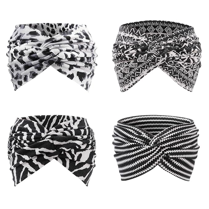 DRESHOW 4 Pack Turban Headbands for Women Wide Vintage Head Wraps Knotted Cute Hair Band Accessories