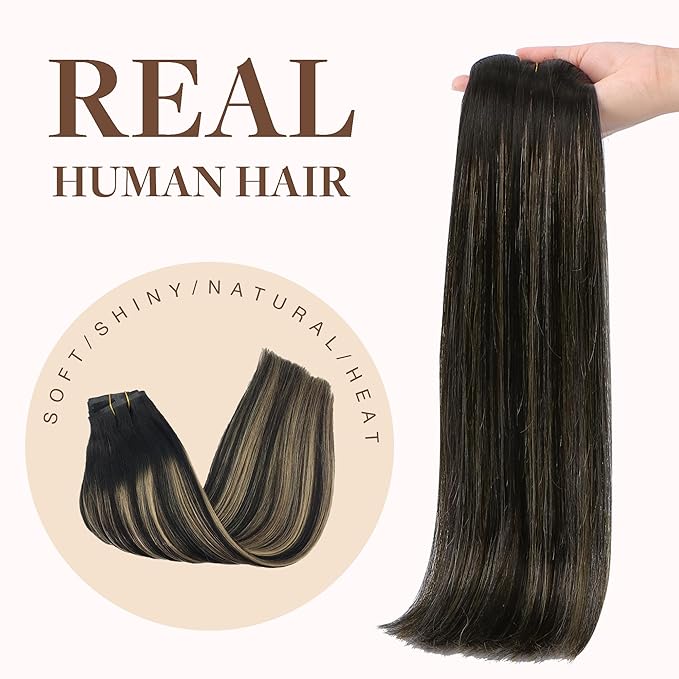 GOO GOO Clip in Hair Extensions Real Human Hair, Remy Human Hair Extensions Clip ins for Women, Natural Human Hair, 18inch 130g 7Pcs, 1B/16/1B Balayage Natural Black to Light Blonde