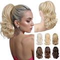 Ponytail Extension - 14" Claw Clip in Ponytail Hair Extensions Natural Soft Synthetic Layered Wavy Pony Tail Hair Pieces for Women - Natural Blonde with Highlights