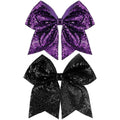 Large Big 7 Inch Glitter Bow Clip Sequin Bling Party Hair Accessories for Women Teens Girls Kids 2 Pcs (DarkPurple, Black)
