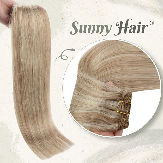 Ve Sunny Real Hair Clip in Extensions Blonde Highlight Warm Color Hair Extensions for Women Remy Clip in Human Hair Extensions Straight 7pcs 14 inch 100g