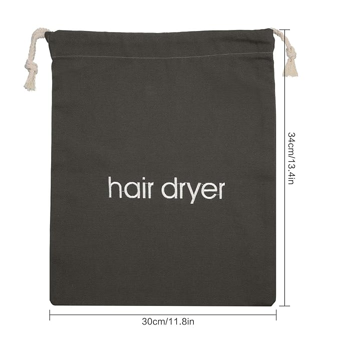 Hair Dryer Bags Drawstring Bag Hairdryer Container, 11.8 by 13.8 Inch(Cotton,Gray)
