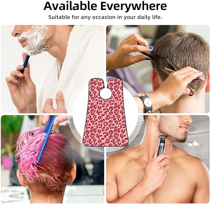 Non-Stick Beard Shaving Bib, Hair Catcher Apron with Suction Cups, Waterproof Grooming Tool for Men Husband, Pink Rose Gold Glitter Pattern Cheetah Leopard Print Shave Bib