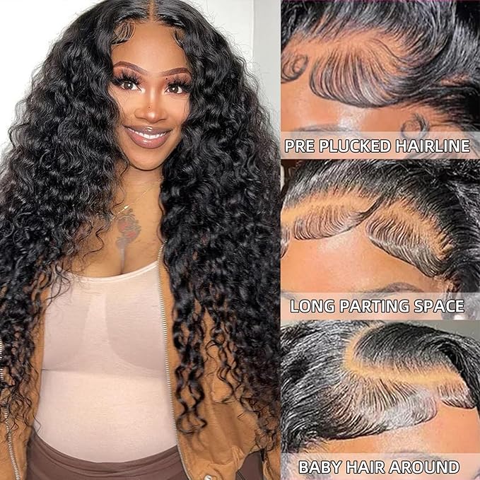 26 Inch Deep Wave Lace Front Wigs Human Hair 13x6 HD Lace Front Wigs Human Hair Pre Plcked Curly Human Hair Wig for Women 200% Density Water Wave Lace Front Wigs Human Hair With Baby Hair