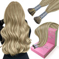 YoungSee I Tip Extensions Brown Highlight Itip Human Hair Extensions Light Brown Highlights Blonde I Tip Hair Extensions Human Hair 14 Inch 80s 50g I-Tips Extension Real Human Hair For Short Hair