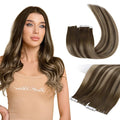 Full Shine Virgin Injection Tape in Hair Extensions Color 4 Brown Fading to 27 Blonde And 4 Injected Tape in Hair Extensins Machine Remy Seamless Tape in Extensions 18 Inch 12.5 Gram 5Pcs