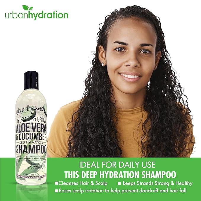 Urban Hydration Hydrate & Grow Aloe Vera & Cucumber Deep Hydration Shampoo – 13.5 Fl Oz, Moisturizing, Detoxing & Sulfate-Free, Safe for All Hair Types