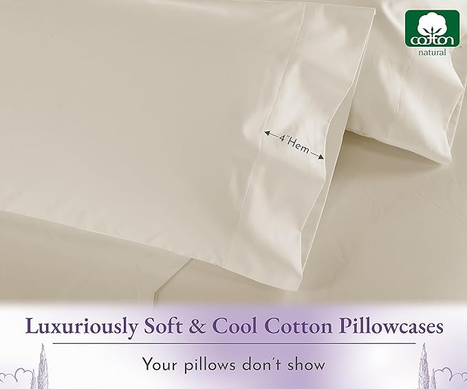 California Design Den Pillow Covers Queen Size Set of 2-1000 Thread Count Sateen, Soft & Thick 100% Cotton Pillowcases Standard/Queen - Ivory (Creamy Beige Tone)